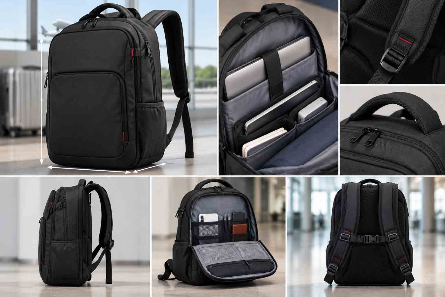 Balo du lịch với ngăn laptop, quai đeo gọn và kích thước ngoài dễ đo